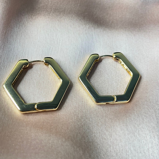 Golden Hexagon Hoop Earrings