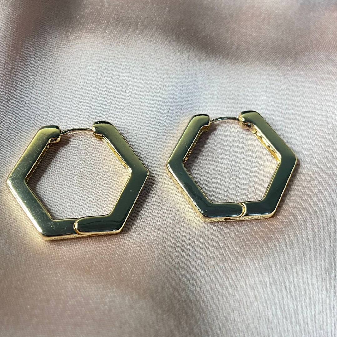 Golden Hexagon Hoop Earrings