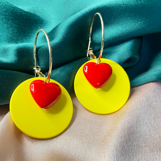 Yellow Dangle Casual Heart Earrings