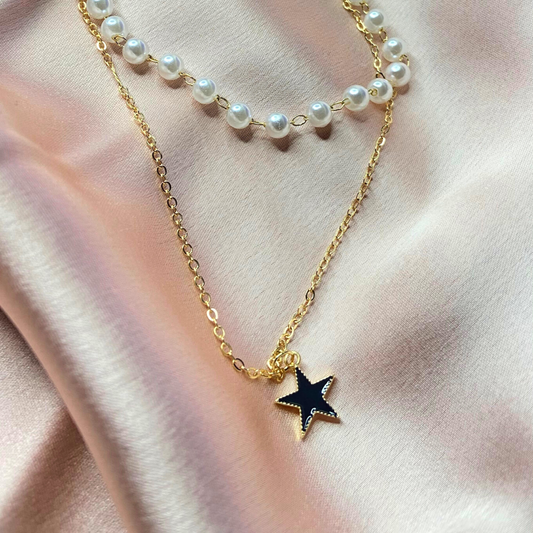 Double Layer Pearl Star Charm Pendant