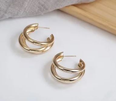 Gold Plated Tri- Hoops Earrings