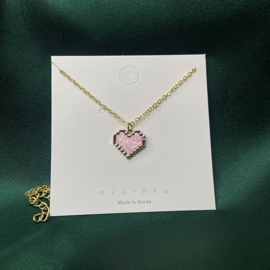 Pink Heart Gold Plated Necklace